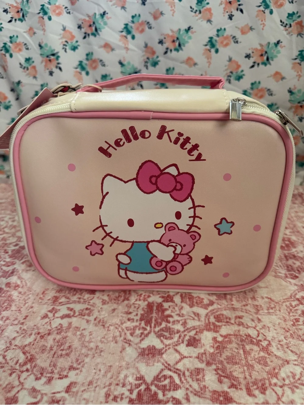 Hello Kitty Pink Cream Make Up Travel Organizer Pouch with Blue Accent